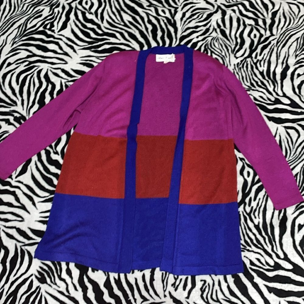 Ami knits vintage color block long sleeve cardigan sweater women’s plus size 18